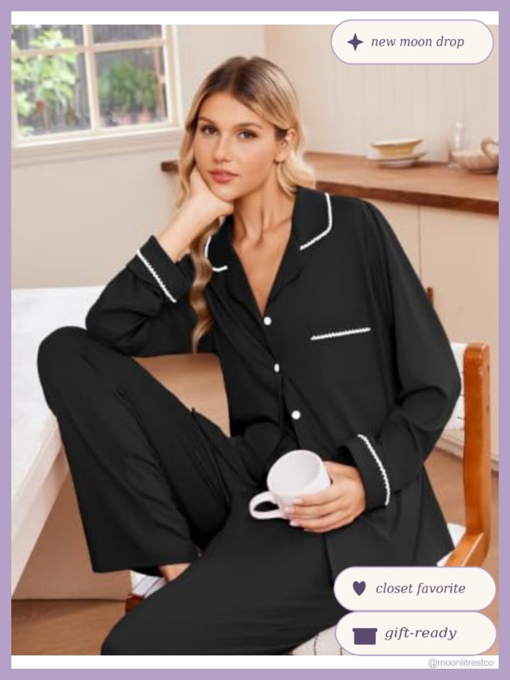 Ekouaer Women's Button Up Pajama Set Long Sleeve Pjs with Pockets - Picture 2 of 6